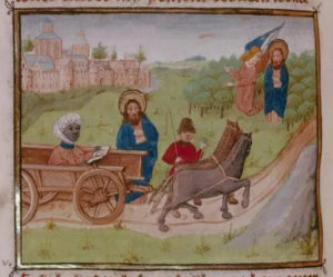 Artwork from the 15th Century Soudenbalch Bible of Philip and the Ethiopian Eunuch.